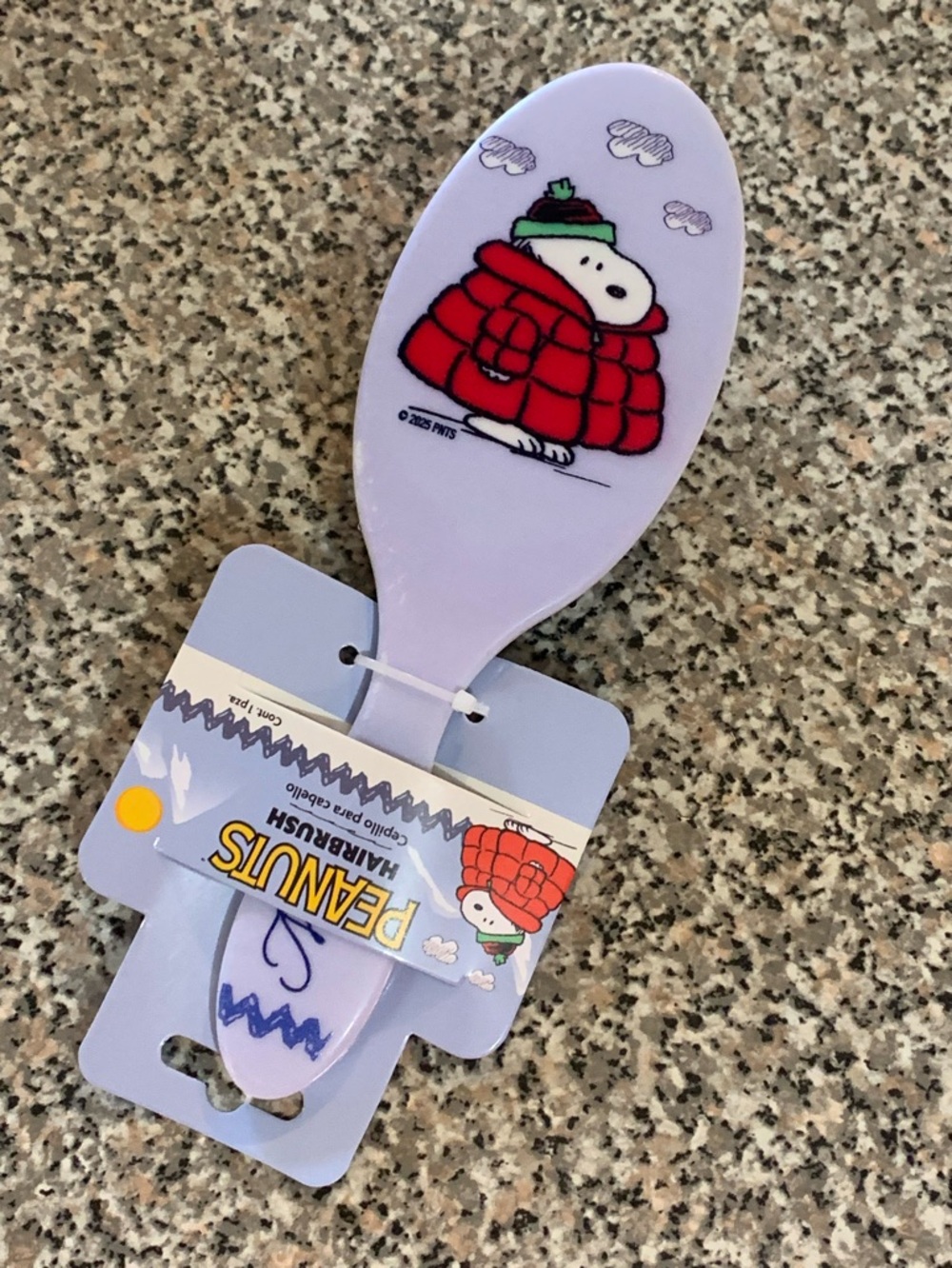 Peanuts Light Blue Paddle Brush with Snoopy in Red Coat